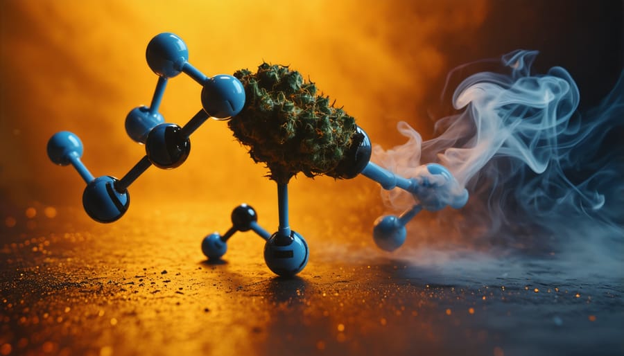Close-up of cannabinoid molecular structure model on clean background