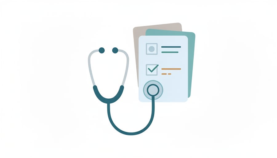 Stethoscope beside an open notebook in a calm clinical setting