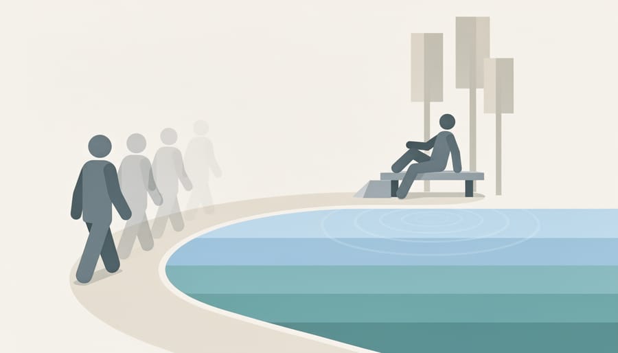 Person resting on a bench at a lakeside trail during golden hour with the lake in the background.
